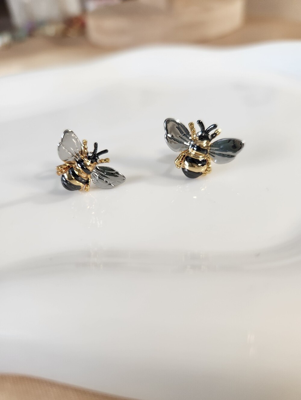 18k Gold Plated Two Tone Bee Stud Earrings